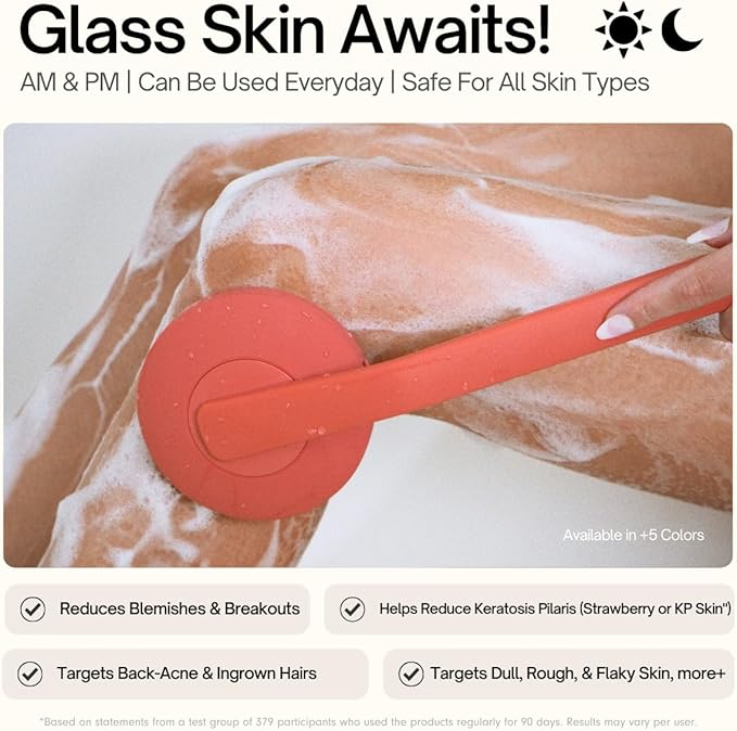 Aura Body Clean Pro⁺ - Silicone Electric Body Scrubber for Acne, Ingrown Hair & KP - IPX7 Waterproof, Rechargeable Exfoliating Shower Brush with Handle. Freeform Grip, & 7000+ Sonic Vibration - Arctic