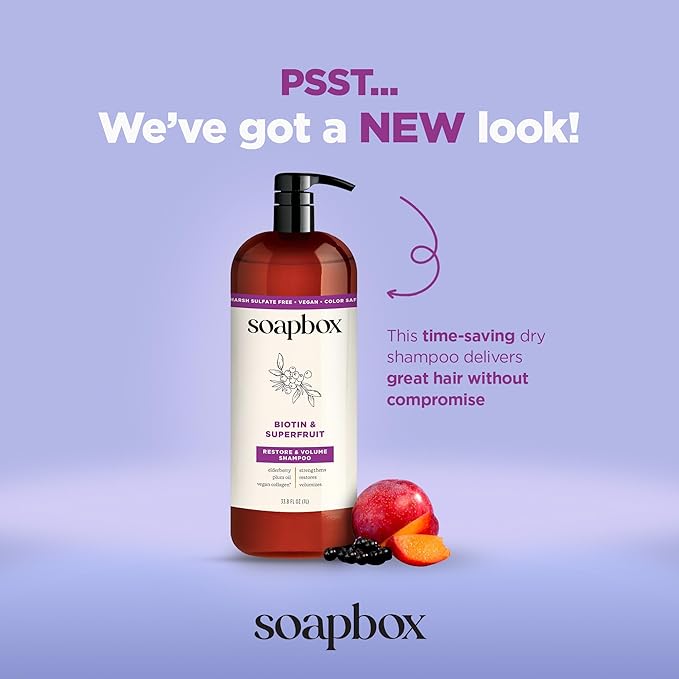 Soapbox Biotin & Superfruit Shampoo & Conditioner Set with Vegan Collagen, Aloe and Shea Butter, Harsh Sulfate Free, Paraben & Silicone Free, 1 Liter Each (Pack of 2)