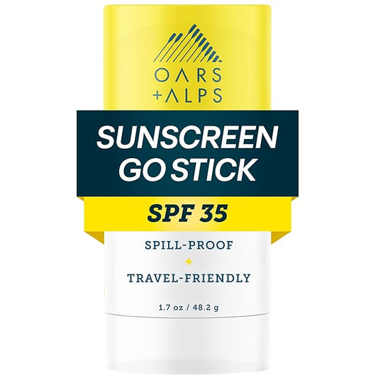 Oars + Alps Clear Face Sunscreen Stick, SPF 35 Travel Sunscreen Roll On for Face & Body, SPF Stick with Vitamin E & Antioxidants, Water & Sweat Resistant, All Skin Types, Moisturizing, 1.7oz, 1pk