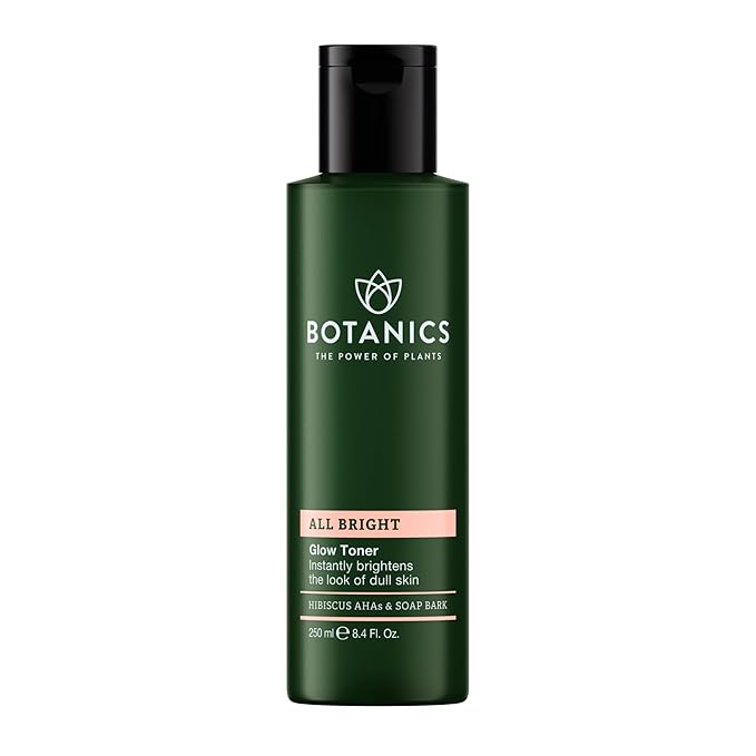 Botanics All Bright Glow Toner for Face - Enriched with Hibiscus AHA Exfoliant & Soap Bark - Non-Drying & Brightening - Vegan and Cruelty-Free Face Toner for Women & Men (8.4 Fl Oz)