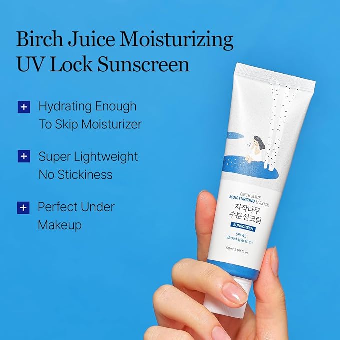 ROUND LAB Birch Juice Moisturizing UV LOCK SPF 45, 1.69 Fl Oz, Hydrating Lotion-like Lightweight Glow Sunscreen for Sensitive Skin, No White Cast, Fragrance-Free, Protector Solar, Korean Sunscreen