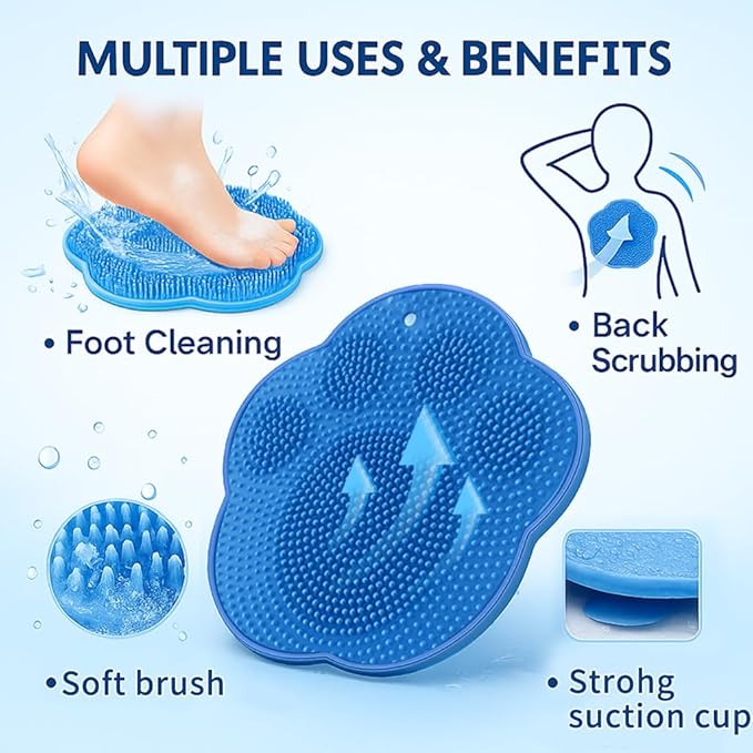Shower Foot Scrubber Mat – Silicone Foot Brush with Non-Slip Suction Cups, Exfoliating & Massage Pad for Feet and Back Cleaning, Refreshing Shower Experience (2-Pack)