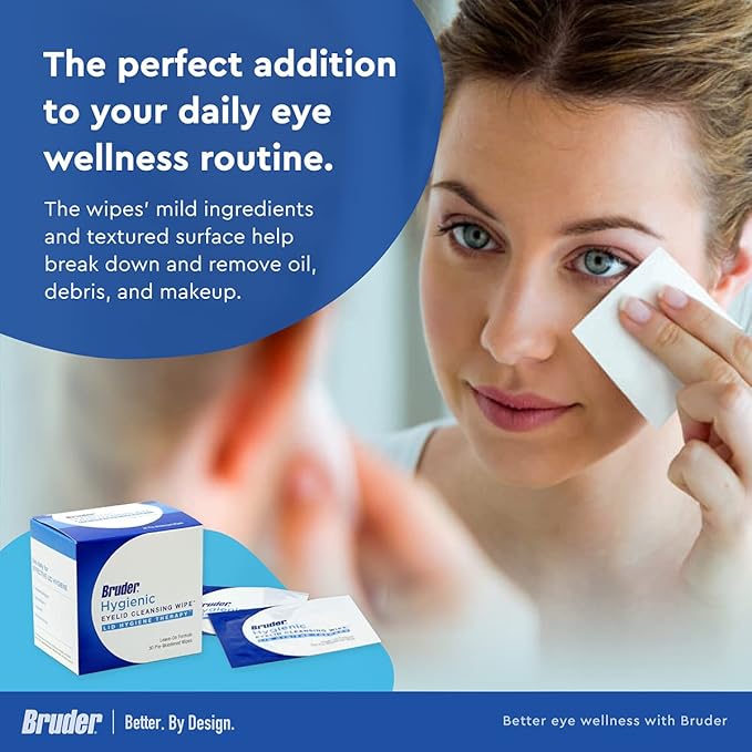 Bruder Eyelid Cleansing Wipes, 30 Count (Pack of 3), Hygienic Eye Care for Removing Excess Oil and Debris from Eyelids and Lashes, Rinse-Free, Unscented, Adults