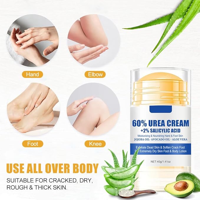 60% Urea Cream plus 2% Salicylic Acid Foot Cream for Removing Calloused Skin, Cracked Hands Elbows Feet Heels Moisturizes and Hydrates, Maximum Strength Moisturizing Foot Hand Cream, 1.41 oz
