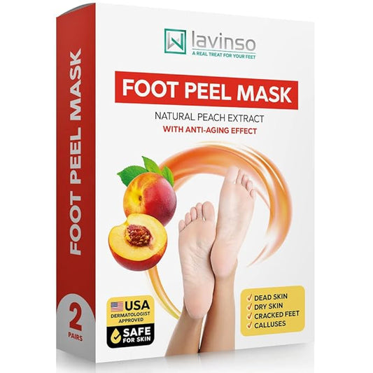 Lavinso Foot Mask that Removes Dead Skin and Callus - 2 Pack - Peach Feet Peeling Mask Extra Strength