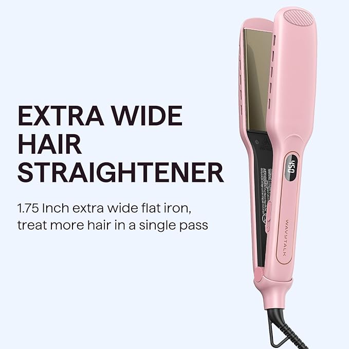Wavytalk Wet to Straight Hair Straightener, Titanium 1.75 Inch Wide Vent Sesh Flat Iron for Damp or Dry Hair, Straightener with Dual Voltage Leave Silky Smooth Look, 20% Faster Styling, Pink