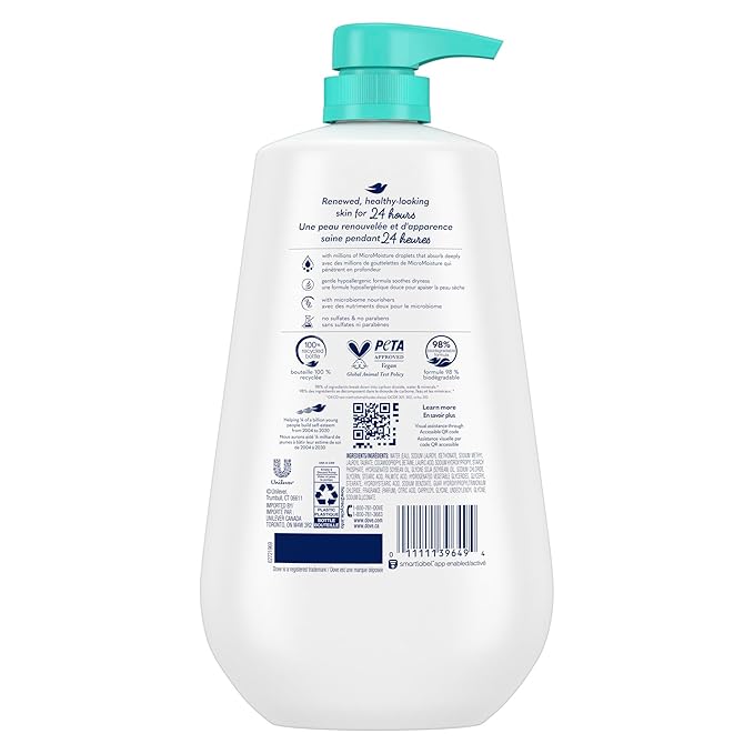 Dove, Body Wash for Softer and Smoother Effectively Washes Away Bacteria While Nourishing Your, Sensitive Skin, 34 Fl Oz (Pack of 3)