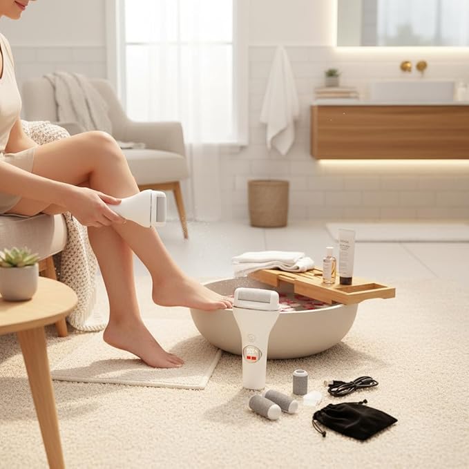 Painless & Efficient Electric Callus Remover – Rechargeable Cordless, IPX5 Waterproof Gentle for Cracked Heels, Dry Skin, Portable Home Spa with 3 Heads, Dead Skin Remover