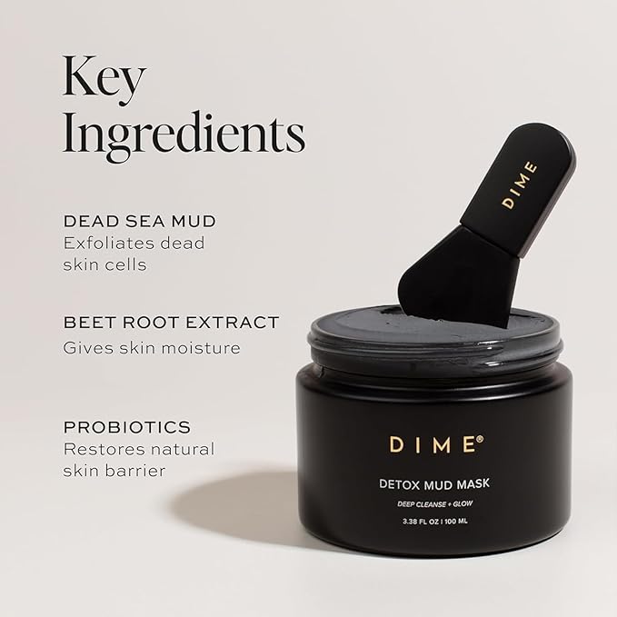 DIME Beauty Detox Mud Mask with Dead Sea Mud, Self Care Facial Mask that Nourishes and Brightens Dull Skin, 3.38 oz / 100 ml