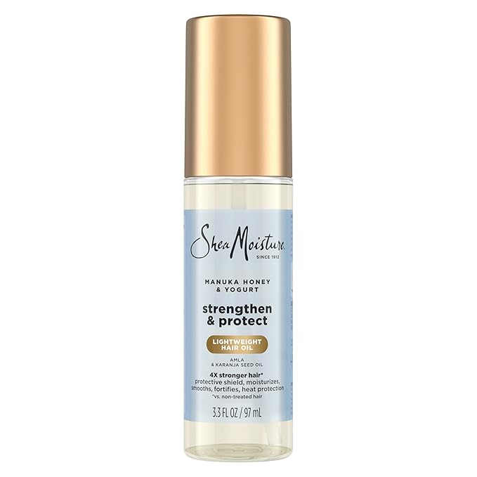 SheaMoisture Strengthen & Protect Hair Oil Manuka Honey & Yogurt Reduces Heat Damage and Protects Hair with an Amla Oil and Manuka Honey Infused Lightweight Formula 3.3fl oz