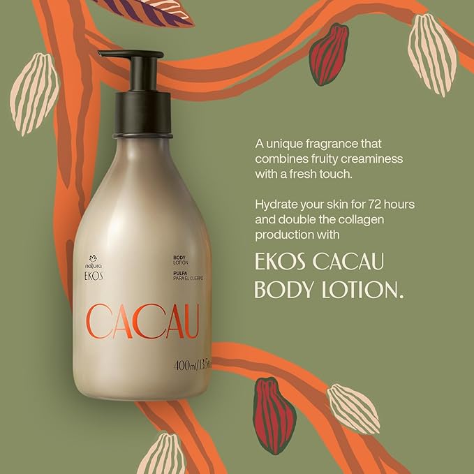 Natura Ekos Cacau Collagen Boosting Body Lotion - Vegan Skin Care - Moisturize & Firm Skin Texture - Boost Collagen Production - Brazilian Beauty Secrets - Self Care & Body Care - 13.5 fl oz (400 ml)