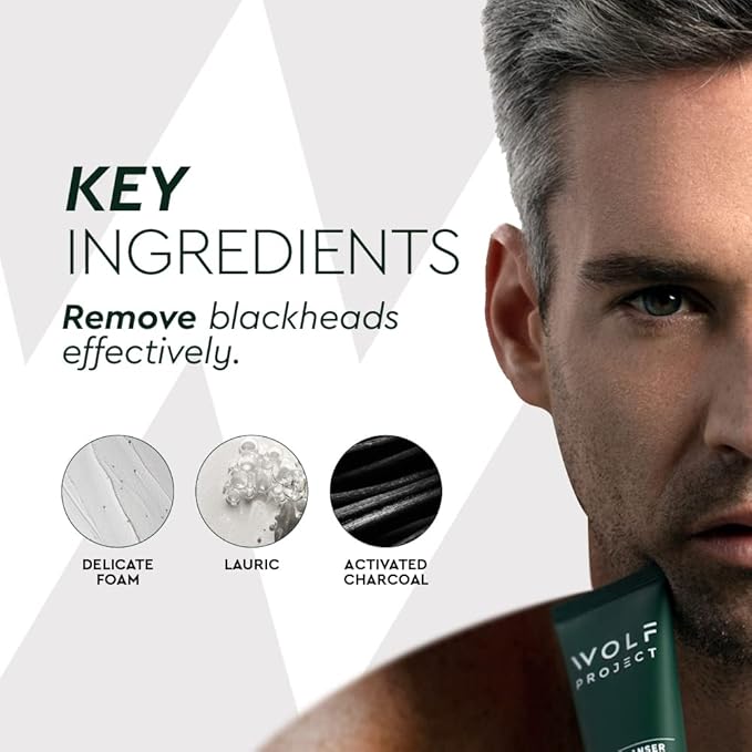 Wolf Project Activated Charcoal Beads Korean Face Wash - Charcoal Face Cleanser with Oil Control Prevents Acne, Deeply Cleanses, Hydrates and Moisturizes Skin. Natural Facial Cleanser