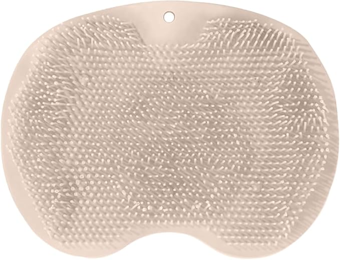 Shower Foot & Back Scrubber, Massage Pad with Suction Cups & Pumice Stone, Multi-Surface Silicone Bath Mat for Exfoliating and Massaging in Shower or Bathtub, 9.8x11.8 Inch (Beige)