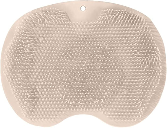 Shower Foot & Back Scrubber, Massage Pad with Suction Cups & Pumice Stone, Multi-Surface Silicone Bath Mat for Exfoliating and Massaging in Shower or Bathtub, 9.8x11.8 Inch (Beige)