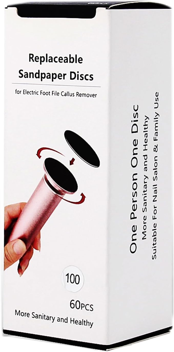 60pcs Replaceable Sandpaper Refill Discs for Electric Foot File Callus Remover Hard Dry Dead Skin Removal (Medium 100 Grit)