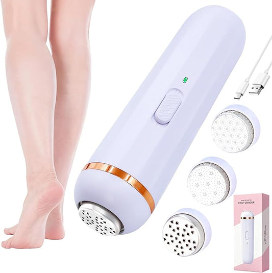 Wireless Electric Foot File - Callus Remover Tool for Feet, Rechargeable Pedicure Tool with 3 Replaceable Grinding Heads, Professional Adjustable Speed Foot Files for Dead Skin, Cracked Heels (White)