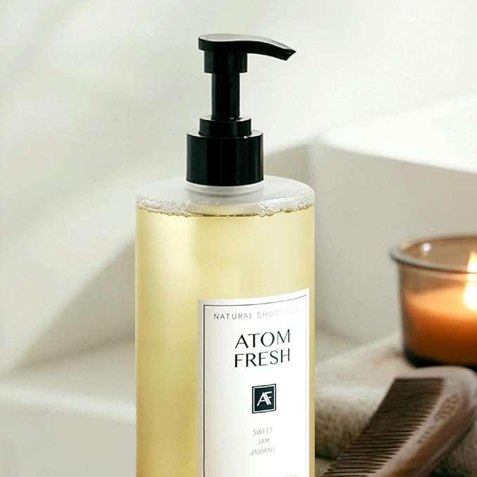 Atom Fresh Fine Fragrance Body Wash – Sweet Jam Jasmine Scent | Gentle Amino-Acid Cleanser with Oat, Soapberry & Vitamin E | Plant-Based & Sulfate-Free, 16.94 fl oz
