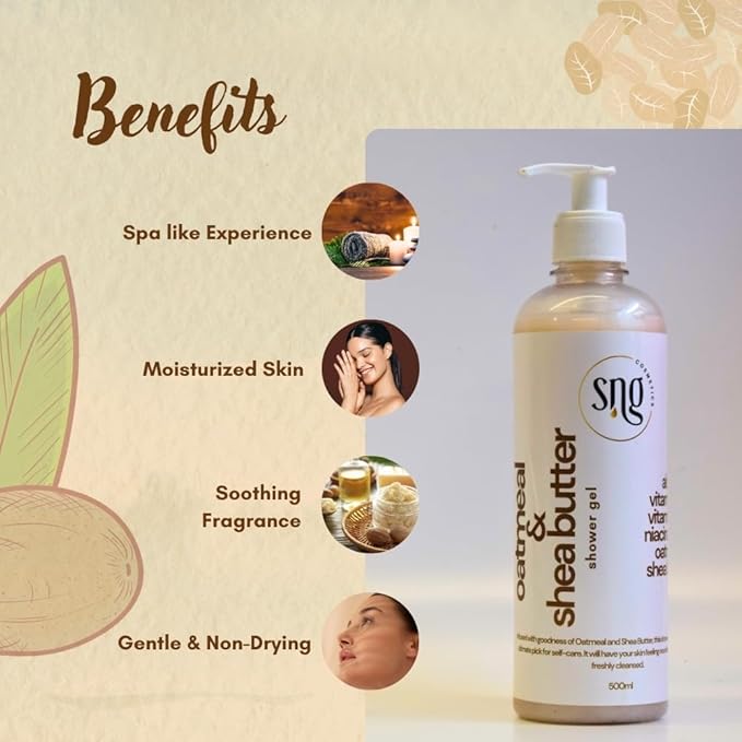 Oatmeal Body Wash for Women & Men 16.9 fl oz – Hydrating Shower Gel with Aloe Vera, Vitamin E, Niacinamide, Panthenol & Shea Butter– Moisturizing, Paraben-Free, Cruelty-Free