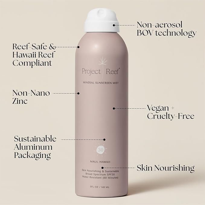 Project Reef SPF 30 Mineral Sunscreen Spray – Non-Aerosol, Reef-Safe Zinc Sunblock with Natural Ingredients for All Skin Types