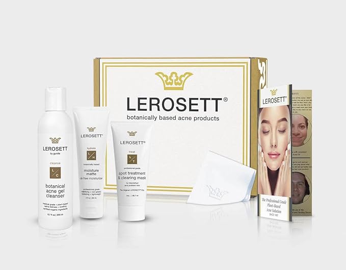 LEROSETT Acne Kit Includes Cleanser Moisturizer & Spot Treatment Mask Organic Calming Aloe & Clay Based, Clears Acne, Pimples, Blackheads & Breakouts, Vegan Acne Kit, For All Skin Types