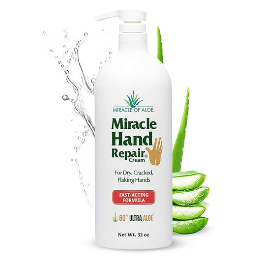 Miracle Hand Repair Cream for Dry Cracked Hands 32 oz Best Healing Hand Cream with 60% Aloe Vera - Non-Greasy Moisturizer for Working Hands - Fast Absorbing Lotion for Extremely Dry Skin
