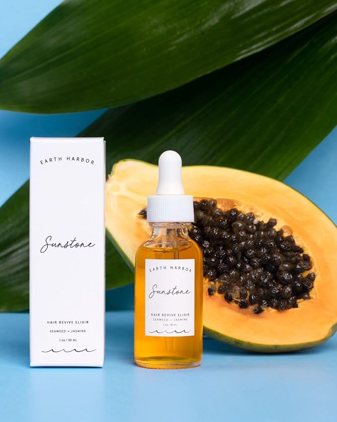 Sunstone Hair Revive Elixir - Organic Hair Oil for Growth, Repair & Moisture | Vegan, Cruelty-Free | Coconut, Seaweed, Jasmine & Calendula | Nourishes Scalp & Revitalizes Dry, Damaged Hair | 1 oz