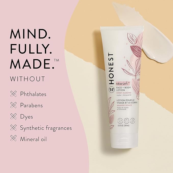 The Honest Company Hydrating Face and Body Lotion Fast Absorbing Naturally Derived Hypoallergenic Sweet Almond Nourish 8.5 fl oz