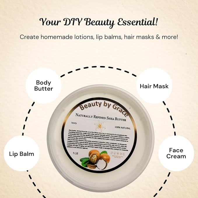 Shea Butter 100% Pure & Natural – Refined Ivory from Ghana, 1 LB – Deep Moisturizing for Skin, Hair, Body Butters, Lotions & DIY Skincare