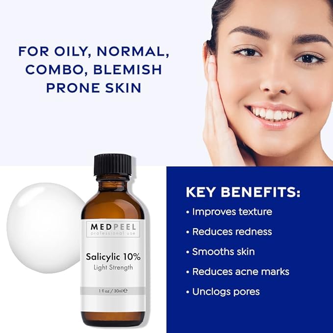 MedPeel Salicylic Acid 10% Essential Peel Kit, Includes Peel, Prep, Neutralizer, Light Strength Professional Grade Chemical Face Peel, Perfect for Beginners and to Exfoliate Skin, 1oz/30ml (Kit of 3)