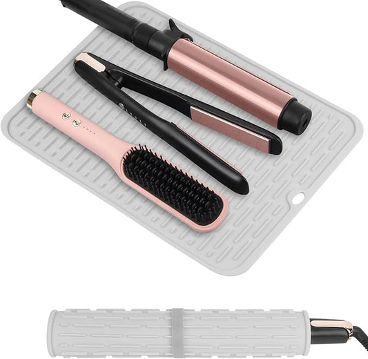 Oversize Silicone Heat Resistant Mat for Curling Irons, Flat Irons, Hair Straighteners and Hot Hair Styling Tools, Portable Hot Tools Cover Pad for Travel Vanity Salon(14.2" x 11.0")