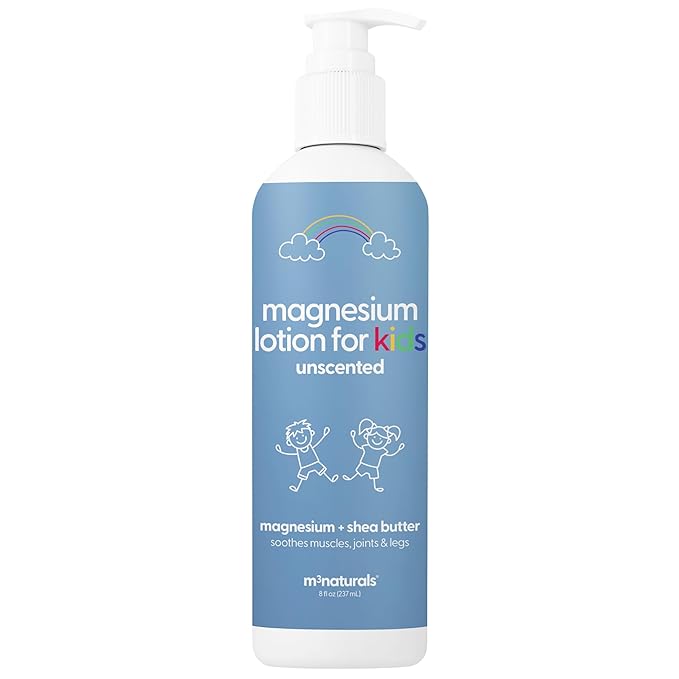 M3 Naturals Magnesium Lotion for Kids & Babies with Sensitive Skin | Unscented Formula Soothes Tired Legs, Supports Restful Night’s Sleep, Moisturizes & Hydrates Skin, 8 fl oz (237 mL)