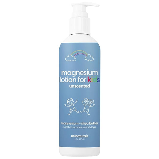 M3 Naturals Magnesium Lotion for Kids & Babies with Sensitive Skin | Unscented Formula Soothes Tired Legs, Supports Restful Night’s Sleep, Moisturizes & Hydrates Skin, 8 fl oz (237 mL)