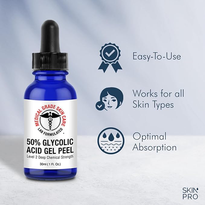 50% Glycolic Acid Peel - Face Peel Mask for Exfoliate, Acne Blemishes, Fine Lines, Wrinkles, Dark Spots & Dead Skin Cells - 1 Fl Oz