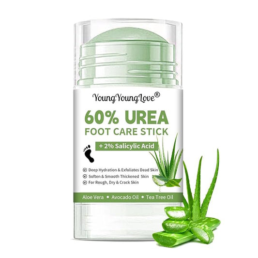 60% Urea with 2% Salicylic Acid Foot Hand Care Stick with Aloe Vera & Tea Tree - Urea Cream for Dry Cracked Feet Hands Heels Elbows Knees, Provides Deep Hydration and Softens Dead Skin, 1.41 oz