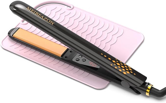 Flat Iron Hair Straightener and Curler - Professional Wet to Dry Straightener with 3D Floating Ceramic Plates, Travel Dual Voltage, LED Display, Fast Heat Up, Auto Shut Off, Silicone Mat