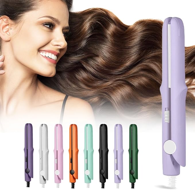 Mini Dual Purpose Curling Iron, 2025 Upgrade 2 in 1 Mini Curling Wand & Flat Iron Hair Straightener, Portable Travel Curling Wand for All Hair Types (Light Purple)