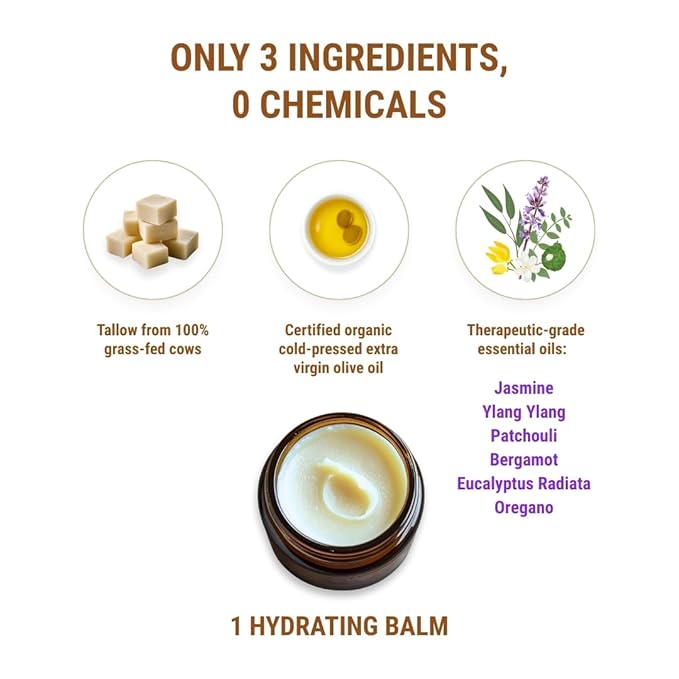 Vintage Tradition Beef Tallow All-Purpose Balm – Healing, Hydrating Jasmine Skin Care Salve – Replaces Body Lotion, Hand Cream & More – Made with Essential Oils, Olive Oil & Grass-Fed Tallow – 2 fl oz