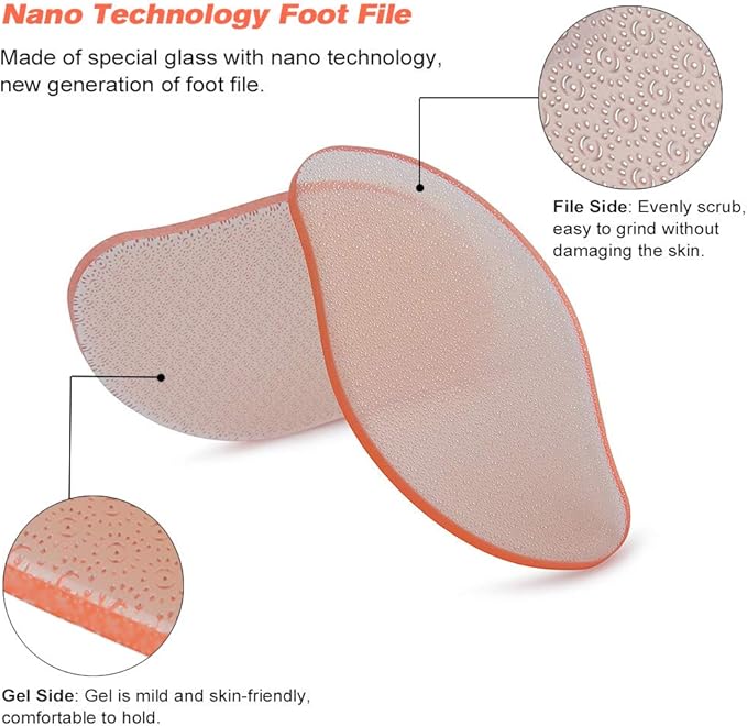 BEZOX Glass Foot File Callus Remover, Crystal Pedicure Foot Rasp for Callused, Coarse, Hard Skin Removal, Portable Hand Sized Foot Scraper for Cracked Heel - Orange