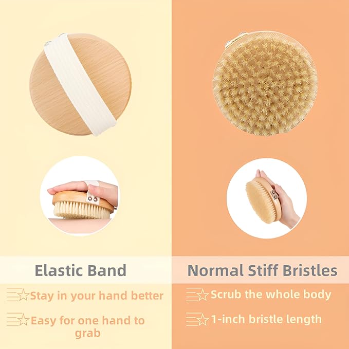 Dry Brushing Set - Natural Boar Bristle Body & Face Brush +Dry Skin Exfoliating Scrubber +Wood Therapy Massage Tool for Gua Sha Anti-Cellulite (4 Pack)