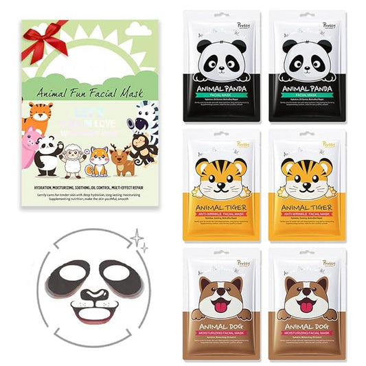 evpct 6 Pack Animal Face Masks Skincare,Spa Kit for Girls Kid Animal Facial Face Masks Skincare for Teens Kids Girls Spa Day Slumber Sleepover Birthday Party Favors Supplies Kit, Sheet Mask Beauty