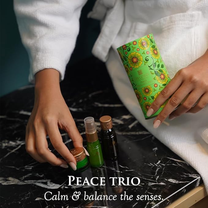 SPA CEYLON Peace Wellness Trio Set, Holistic Spa Essentials for Calming, Natural Ingredients, Ayurvedic Bath Gift Set, Shower Gel, Body Mist, Balm, Gift for christmas (150 g, Lemongrass)