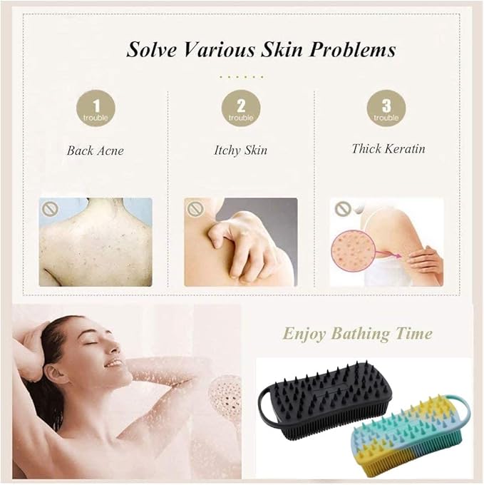 2Pack Dual Sided Silicone Body Scrubber for Exfoliating, Shower&Scalp Massage, 2 in 1 Bath&Shampoo Brush,Soft Body Exfoliator Silicone Loofah Shower Scrubber Brush for All Kinds of Skin