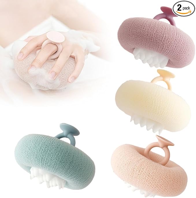 Super Soft Sunflower Suction Cup Bath Ball, 2025 Upgraded Bath Sponge Cleaning Brush Exfoliating Bath Sponge Cleaning Brush, Multi-color Mesh Pouf Sponge Mesh Shower Ball for Women, Men Shower (4 Pcs)