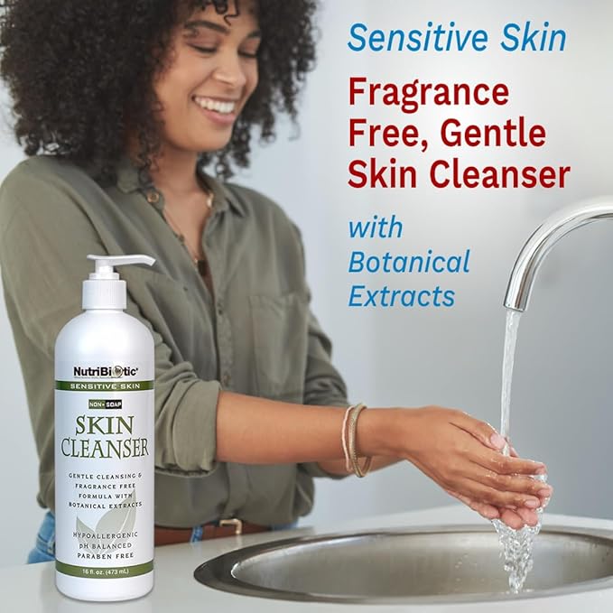 NutriBiotic – Sensitive Skin Non-Soap Skin Cleanser, 16 Oz Twin Pack with GSE (Citricidal) | pH Balanced, Hypoallergenic & Biodegradable | Free of Parabens, Sulfates, Dyes, Colorings & Fragrance