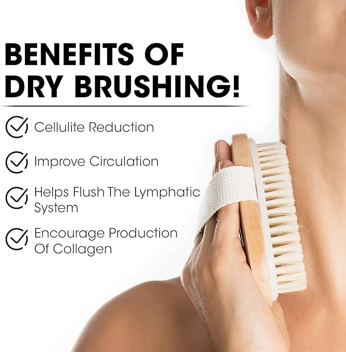 OPAZ 2-Pack Dry Body Brush – Natural Boar Bristles, Ergonomic Cotton Strap – Smoothes Skin, Reduces Cellulite, Boosts Circulation & Lymphatic Drainage – Eco-Friendly Wooden Scrub