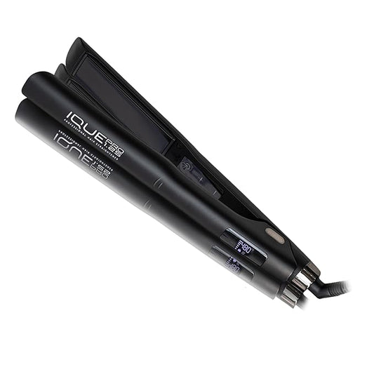 iQUE 1.25” Nano Titanium Hair Straightener & Curler 2-in-1 – Fast Heat-Up Flat Iron with Ionic Technology, Floating Plates, LCD Display, Adjustable Temp to 480°F, Dual Voltage for All Hair Types