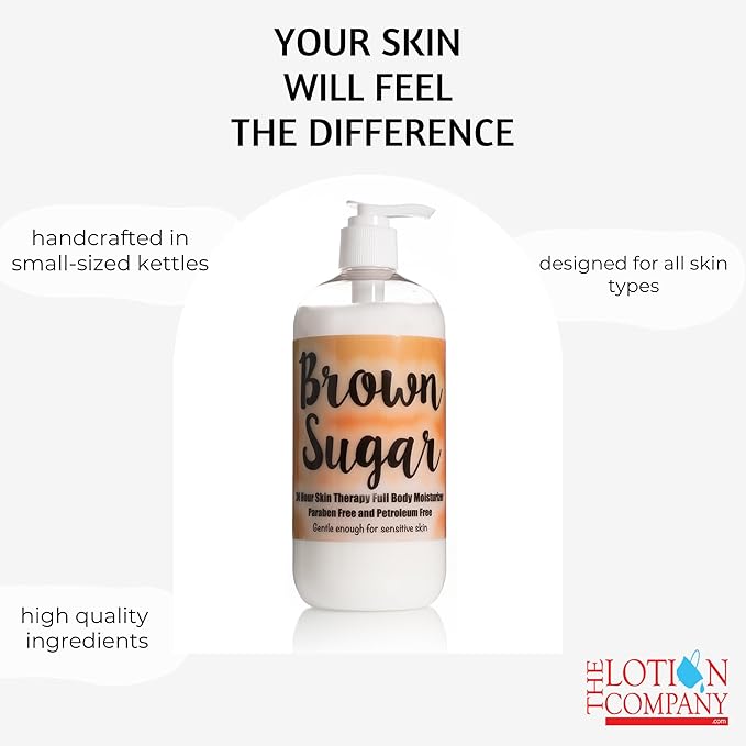 The Lotion Company 24 Hour Skin Therapy Lotion, Brown Sugar Gourmand Scent, Full Body Moisturizer with Aloe Vera, Paraben Free, Non-Greasy, Made in USA, 16 oz