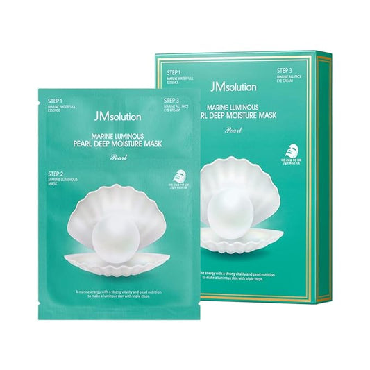 JMsolution Marine Luminous Pearl Deep Moisture 3 Step Skin Care Face Mask - Korean Skincare Facial Mask - boosting Brightening Moisturizing-10 Sheets for Dry Skin