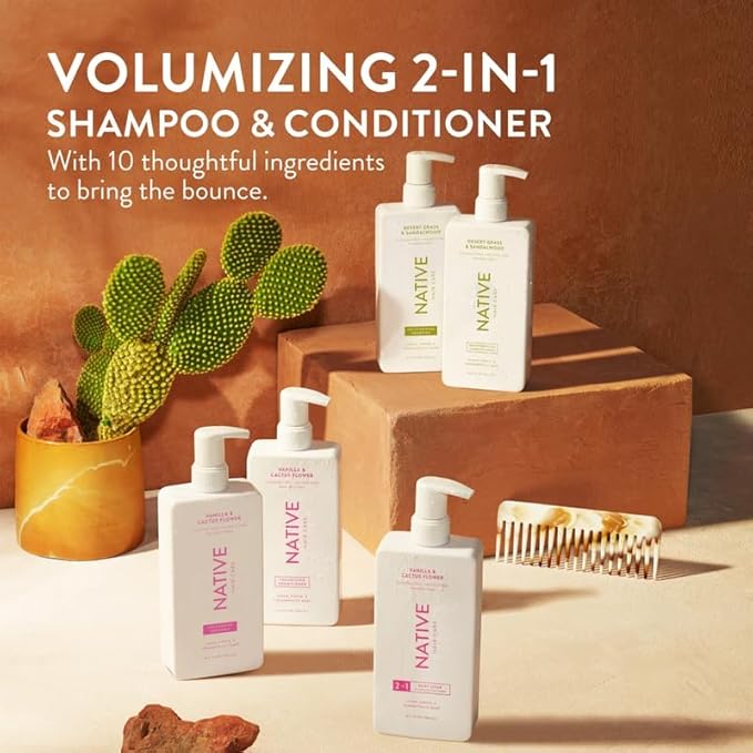 Native Vanilla & Cactus Flower 2-in-1 Shampoo & Conditioner Contain Naturally Derived Ingredients |All Hair Type Color & Treated, Fine to Dry Damaged, Sulfate & Dye Free - 2-Pack