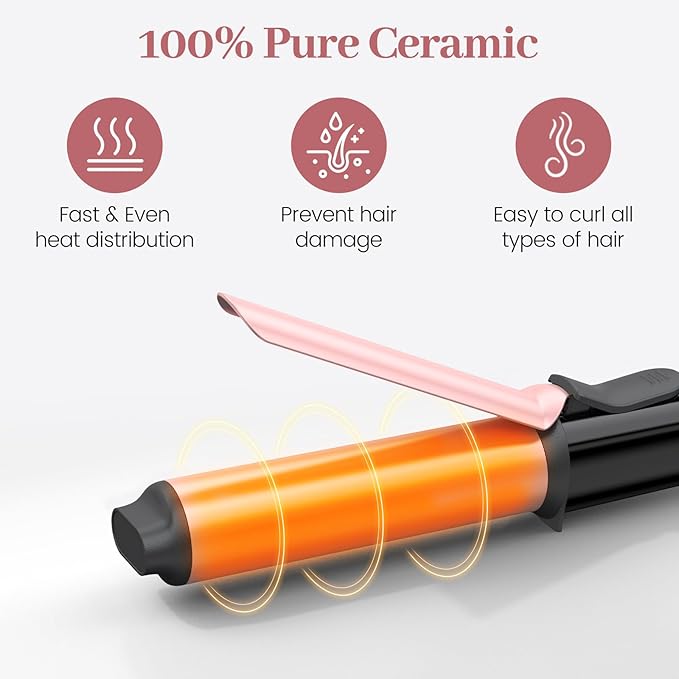 Zavarea Curling Iron for Short Hair, Mini Hair Curler with 1 Inch Ceramic Barrel, 3 Adjustable Temp, Portable Design, Instant Heating, Dual Voltage for Travel, Auto Shut-Off, Includes Storage Bag